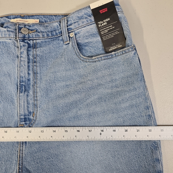 Levi's Premium Jeans 70's High Rise Flare Leg Womens 34 x 32  Medium Blue - Picture 4 of 13